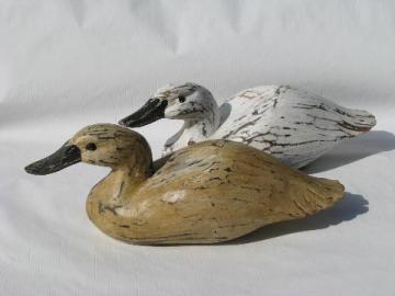 hand-carved wooden & painted folk art duck decoys for rustic cabin or lodge