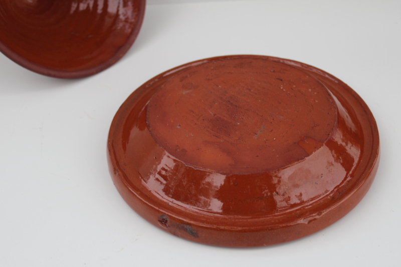 handcrafted Moroccan tagine red clay pottery pot, shallow pan with conical lid