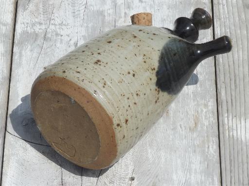 hand-crafted stoneware oil jar lamp, Bear pottery primitive oil lamp