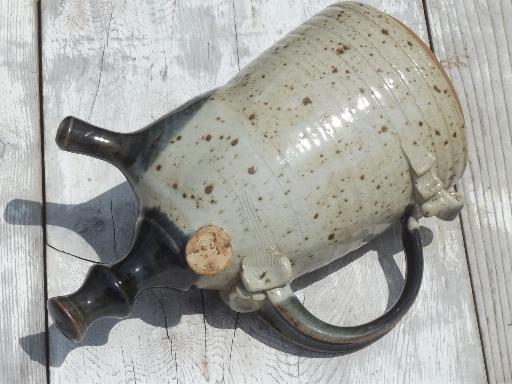 hand-crafted stoneware oil jar lamp, Bear pottery primitive oil lamp