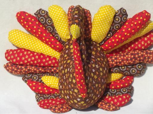 handmade Thanksgiving turkey stuffed soft sculpture in vintage calico prints