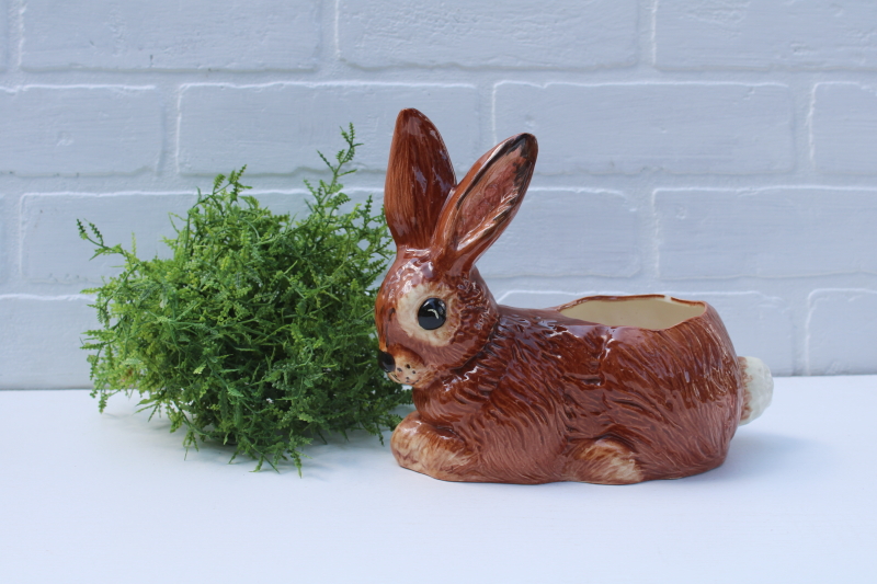 handmade ceramic bunny rabbit planter, Sun City California pottery vintage Easter spring decor