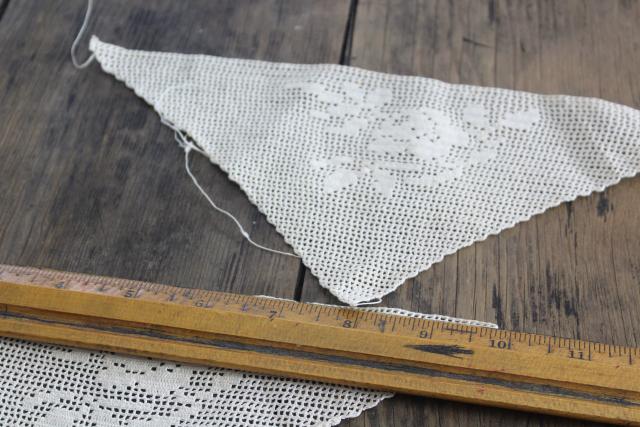 handmade crochet cotton lace corners, triangle insertion or trim for napkins or hankies