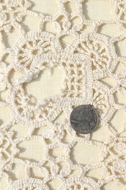 handmade crochet lace tablecloth, lacy shabby chic vintage ecru cotton table cover square