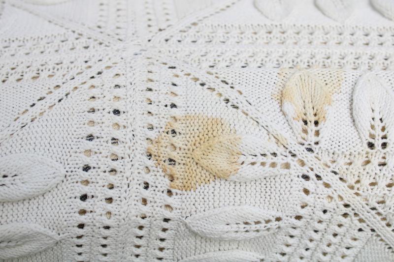 handmade knit lace bedspread, vintage coverlet, knitted lace counterpane