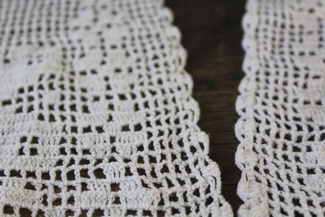 handmade lace window curtain panels, french country farmhouse vintage crochet geese