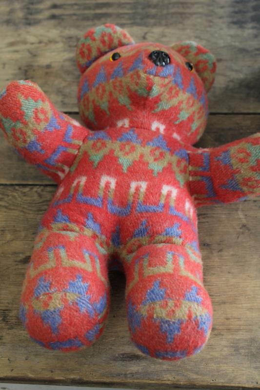 handmade teddy bear, large stuffed animal made from vintage camp blanket