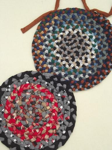 handmade vintage braided rug chair seats & table mats, lot of 26 small rugs 