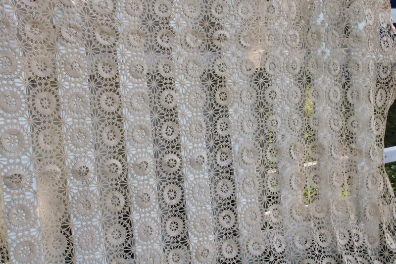 handmade vintage cotton crochet lace bedspread, shabby chic farmhouse style