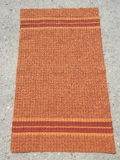 handmade vintage throw rugs set, bittersweet orange cotton thread crochet