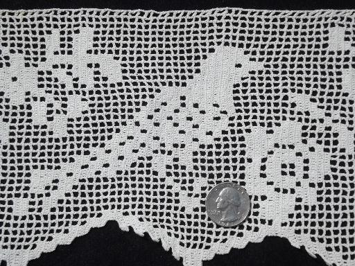handmade vintage wide lace sewing trim or shelf edging, crochet doves border