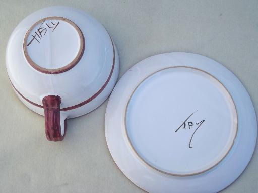 hand-painted Italian pottery soup cups & salad / sandwich plates set