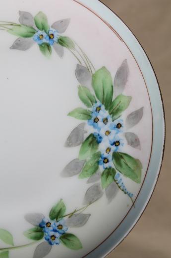 hand-painted Nippon china dessert plates, vintage porcelain w/ blue forget-me-nots