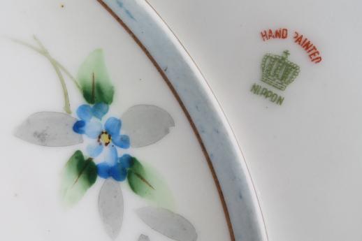 hand-painted Nippon china dessert plates, vintage porcelain w/ blue forget-me-nots