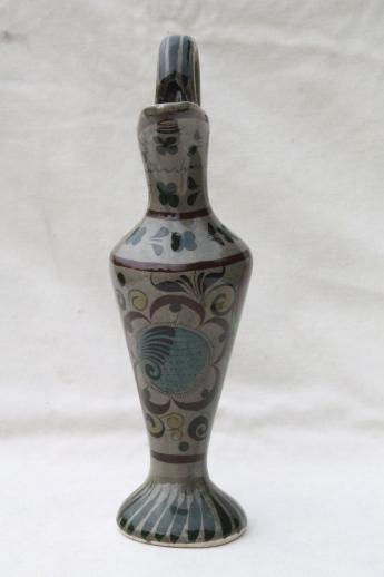 hand-painted Tonala style pottery pitcher vase, vintage Mexican art pottery
