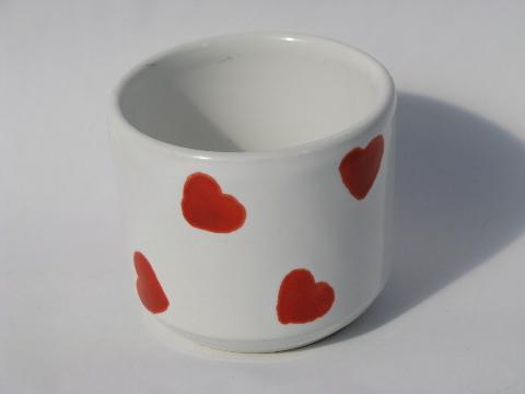 hand-painted Valentine red hearts, 8 Italian pottery votive candle holders