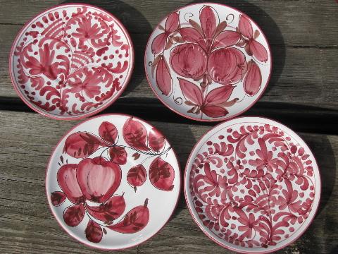 hand-painted vintage Italian pottery, plates and large soup cup bowls