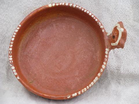 hand-painted vintage redware Mexican pottery bowl, handmade in Mexico
