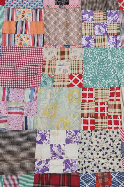hand-stitched patchwork quilt top, a rainbow of colorful vintage cotton ...