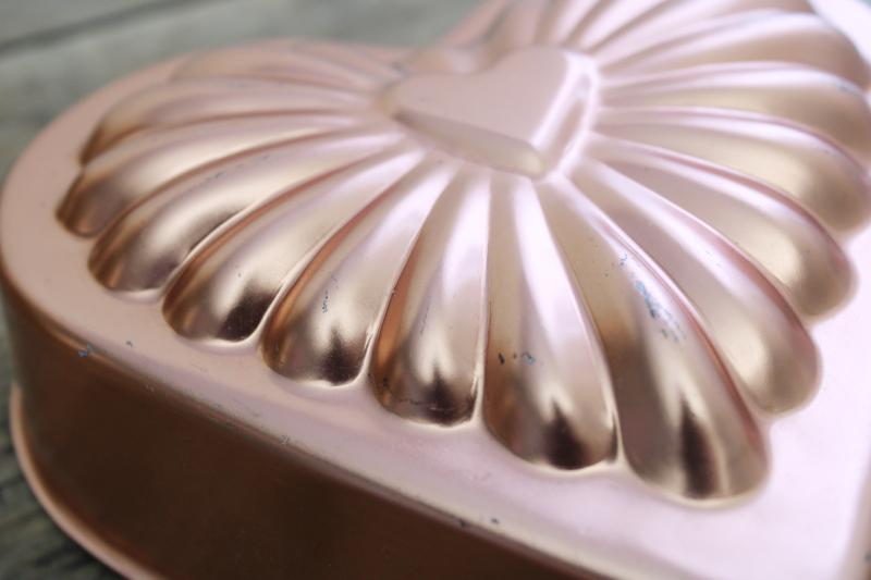 heart shaped vintage copper colored aluminum jello mold or baking pan