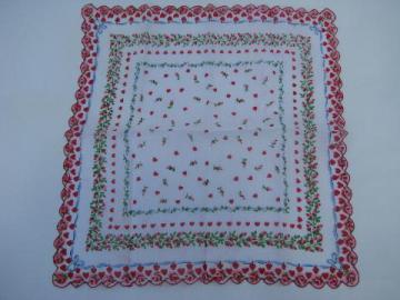 hearts border printed cotton handkerchief, vintage Valentine hanky