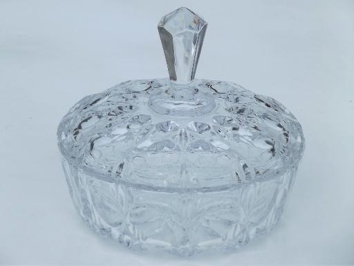 heavy crystal candy dish, canister jar & bowl, vintage glassware lot 