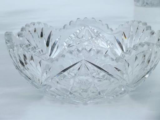 heavy crystal candy dish, canister jar & bowl, vintage glassware lot 