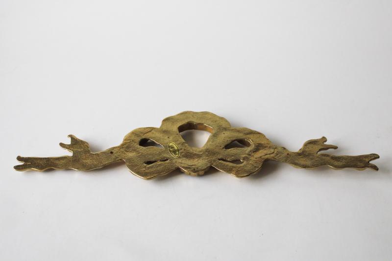 heavy gold brass ribbon bow crown for mirror or wall decor, vintage molding 