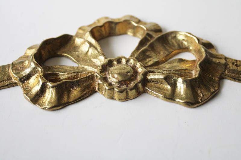 heavy gold brass ribbon bow crown for mirror or wall decor, vintage molding 