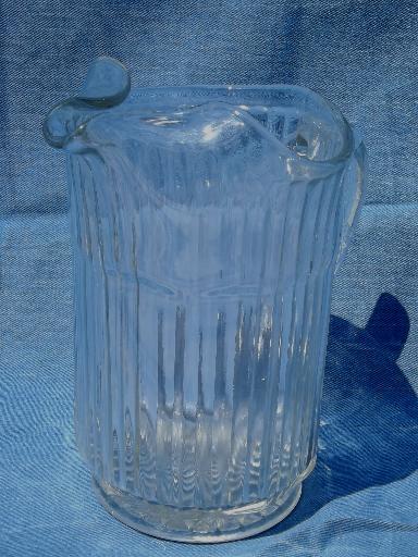 Vintage Large Heavy Clear Glass Half Gallon PITCHER with 10 Wide Panel Rib  Side