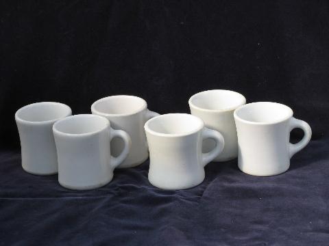 heavy old white ironstone china coffee cups mugs, 1920s vintage