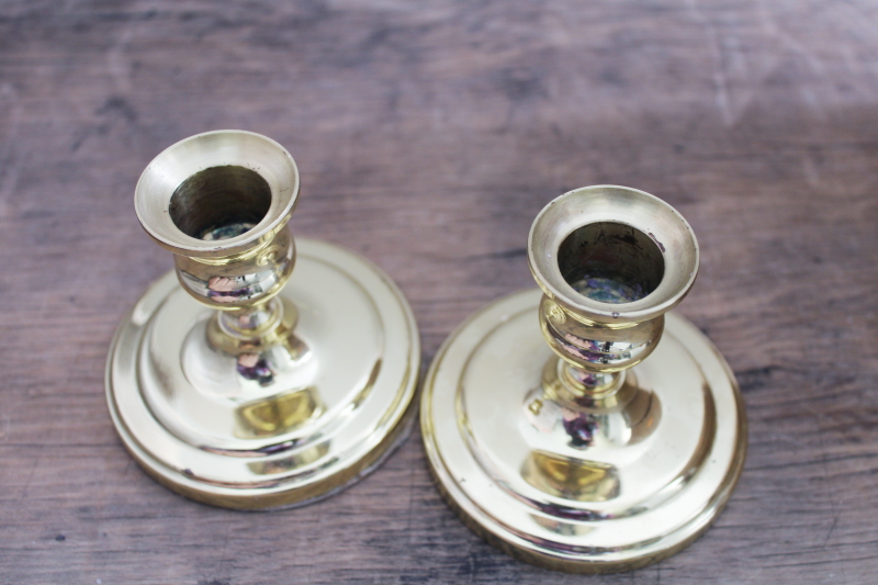 heavy polished brass candlesticks, pair of vintage Baldwin brass candle holders