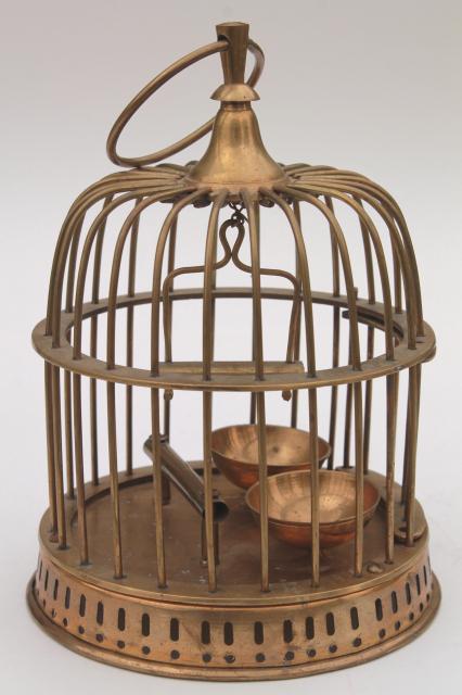 heavy solid brass bird cage, vintage decorative birdcage hanging pot planter holder