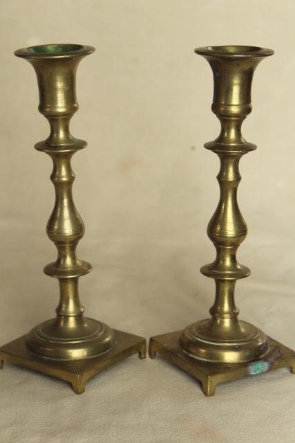 heavy solid brass candlesticks, pair of vintage candle holders for candle tapers