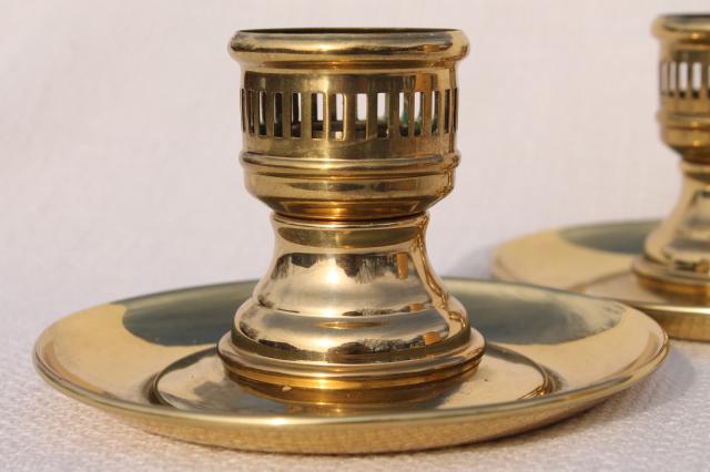 heavy solid brass candlesticks, vintage candle holders for glass hurricane shades