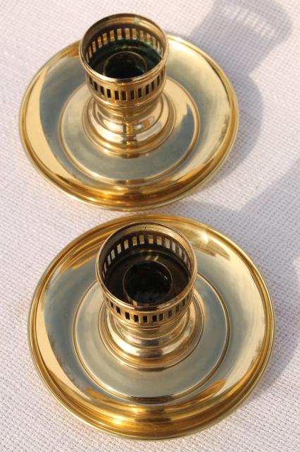 heavy solid brass candlesticks, vintage candle holders for glass hurricane shades