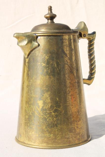 heavy solid brass coffee pot, vintage Colonial Virginia Metalcrafters coffeepot