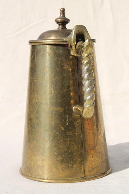 heavy solid brass coffee pot, vintage Colonial Virginia Metalcrafters coffeepot