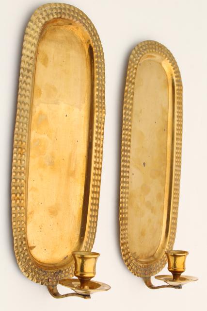 heavy solid brass vintage wall sconces, candle sconce matching pair 