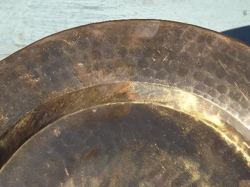 heavy solid copper charger plates or trays, hand hammered and burnished