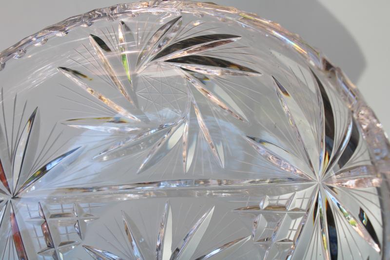 heavy sparkling crystal fruit bowl, vintage star & pinwheel pattern glass bowl