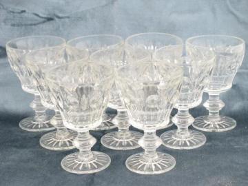 heavy vintage pressed glass water glasses, thumbprint coin spot dots pattern goblets