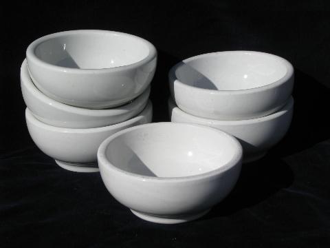 heavy white ironstone china footed bowls, vintage restaurant soup or chili bowl lot
