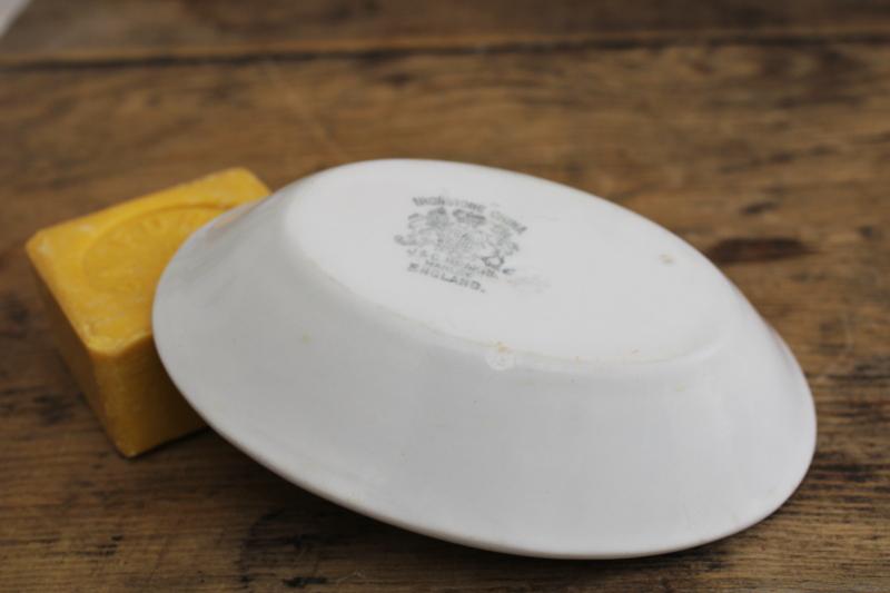 heavy white ironstone china soap dish, vintage Meakin English royal