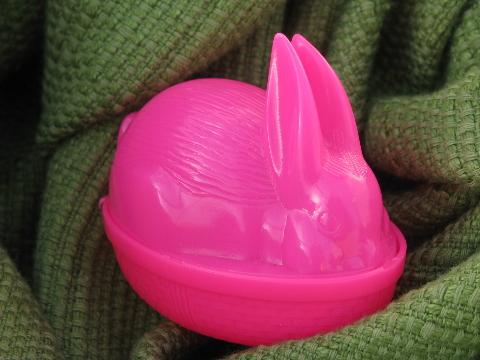 hen on nests, Easter bunny on nest lot vintage plastic candy containers