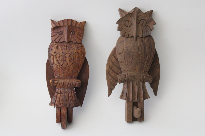 hippie vintage carved wood owl hook board wall hangings made in India