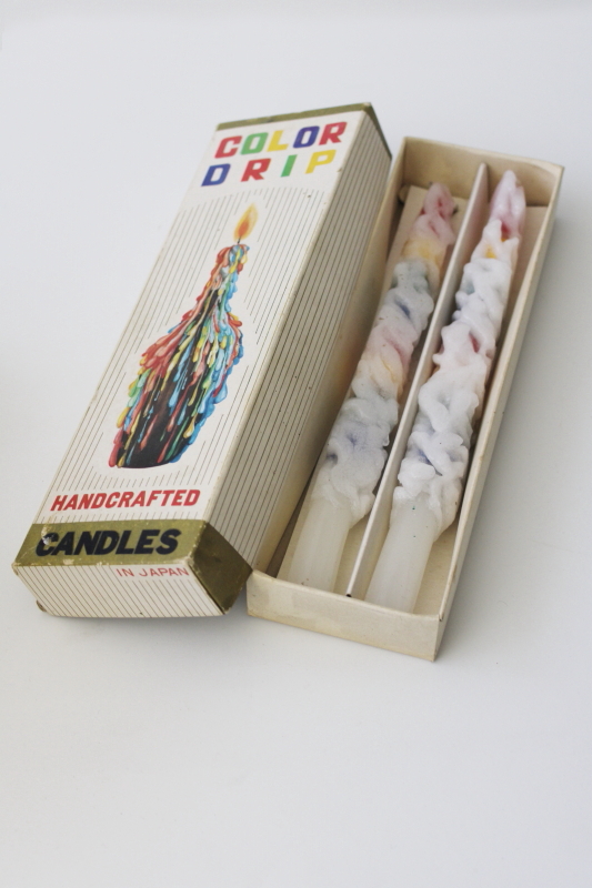 hippie vintage color drip rainbow colors wax candle tapers in original box