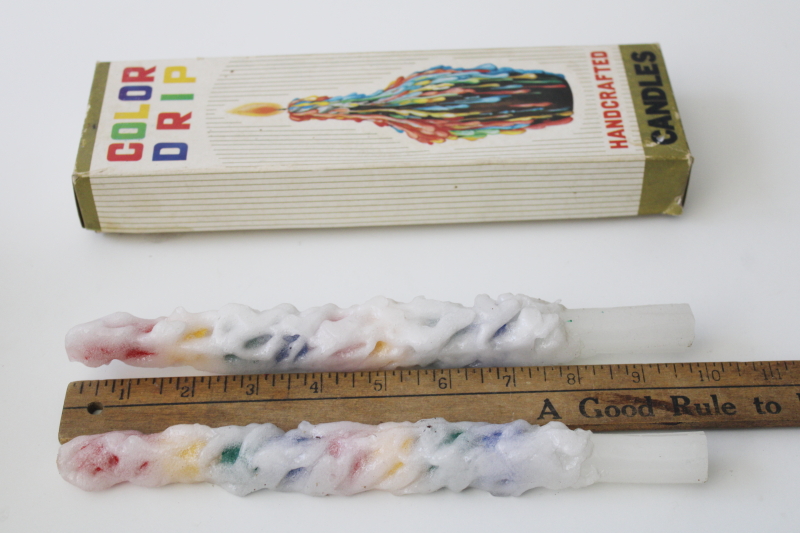 hippie vintage color drip rainbow colors wax candle tapers in original box