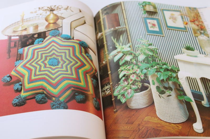 hippie vintage crochet book home decor, pillows, hangings, afghans, quirky accessories