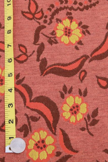 hippie vintage doubleknit fabric, folk art flower power bohemian style double knit